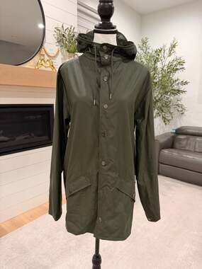 Rains Unisex Green Waterproof Hooded Rain Jacket Size XXS/XS